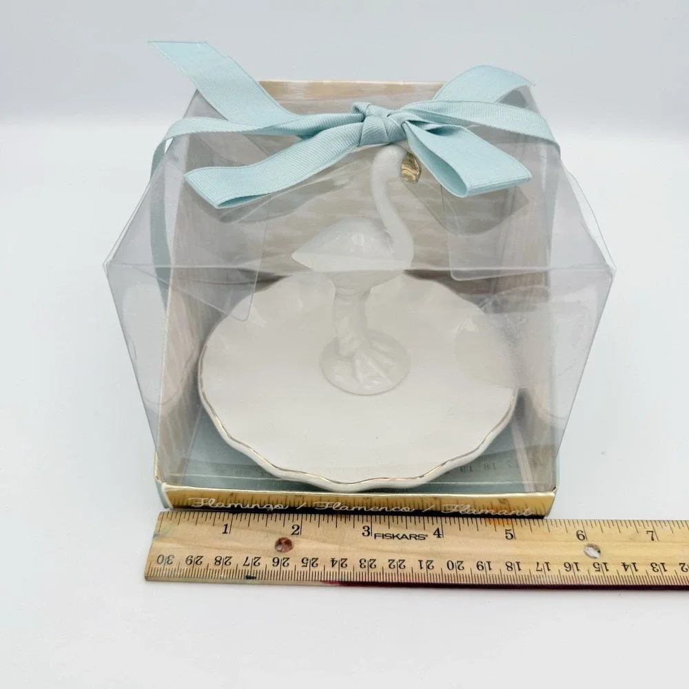 Tri-Coastal Design‎ Flamingo White with Gold Trim Ring Jewelry Holder Dish NIB